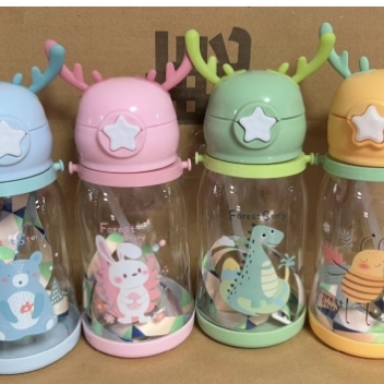 600ml Antler Cup Children's Sports Kettle Foreign Trade Leisure Water Cup with Stickers Plastic Cup Factory Direct Sales