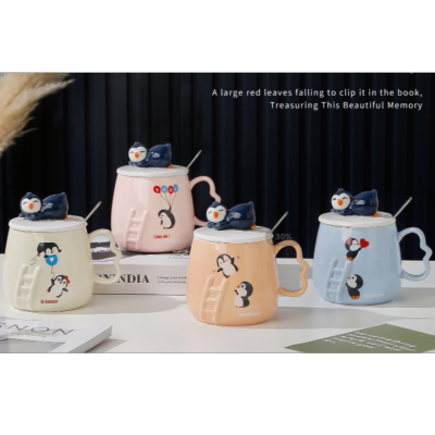 Cute Cartoon Penguin Cover and Spoon Ceramic Cup Mug Office Coffee Cup Cup Used in Home Couple Water Cup Gift Cup