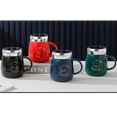 Creative European-Style Gold Outline Ceramics Mirror Cup Mug Office Thermos Cup Household Water Cup Couple's Cups Gift