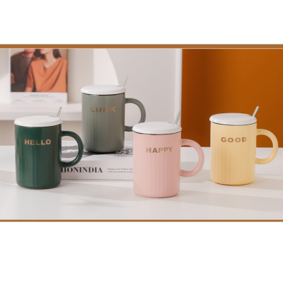 Simple Striped Creative English Text Ceramic Cup Mug Office Coffee Cup Household Water Cup Couple's Cups Gift