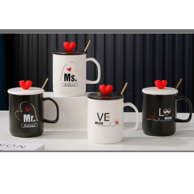 Love Heart Cover and Spoon Lovers Ceramic Cup Office Couple Cups Mug Household Love Cup Milk Cup Gift Cup
