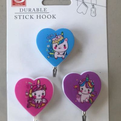 3Pcs Hook Strong Adhesive Sticking Wall Joint Row Punch-Free Self-Adhesive Creative Cartoon Cute Seamless Sticky Hook