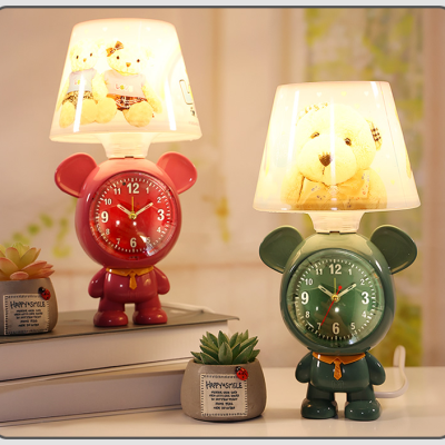 New Cartoon Bear Multi-Function Clock Table Lamp Plug-in Type Table Lamp LED Bulb Alarm Clock Table Lamp Small Night Lamp