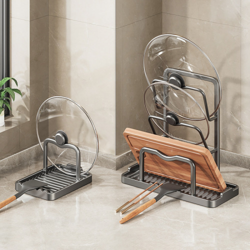 factory supply kitchen countertop commodity shelf multi-function pot cover rack punch-free vertical chopping board truner frame storage