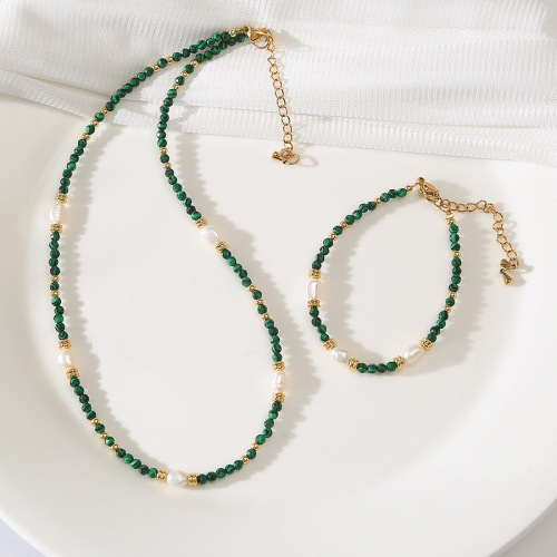 原创款孔雀石巴洛克天然珍珠项链轻奢饰品小众百搭气质复古锁骨链