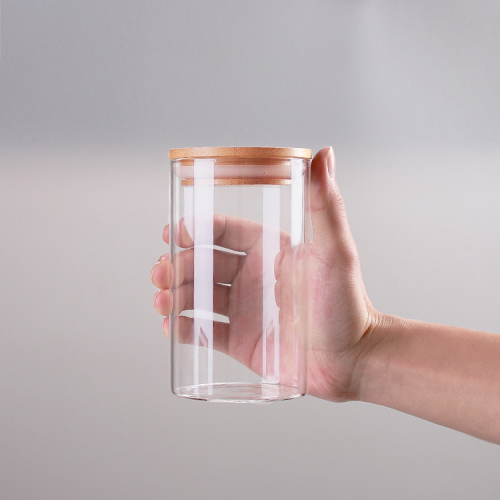 80 X130 in Stock Wholesale 500ml Glass Jar One-Catty-Package Bamboo Cover Sealed Transparent Storage Tank