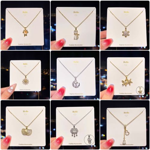 Titanium Steel Necklace for Women Light Luxury Minority Design Simple Fashion Temperament Inlaid Zircon Clavicle Pendant Gold-Plated Copper Jewelry