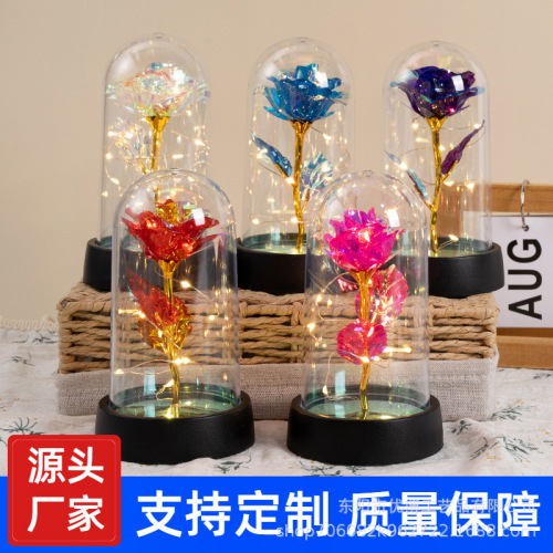 六一儿童节爆款永生花玻璃灯罩玫瑰花金箔花礼物生日礼物新品摆件