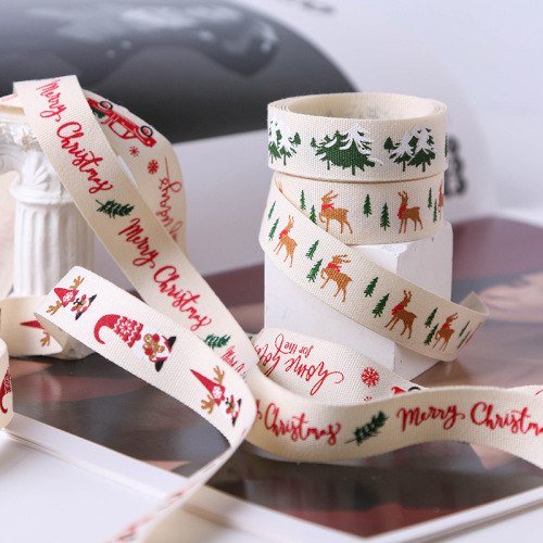 新品圣诞平纹棉带麋鹿丝带节日包装diy手工蝴蝶结花束蛋糕烘焙带