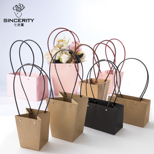 鲜花包装手提袋防水牛皮纸插花袋包装袋小花束包装盒子鲜花包装袋