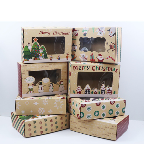 圣诞饼干盒散装牛皮纸糖果包装盒节日 烘焙饼干盒牛皮纸开窗纸盒