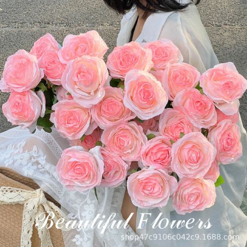 烤边玫瑰仿真花绢花玫瑰手捧花束家居客厅装饰假花婚礼堂摄影道具