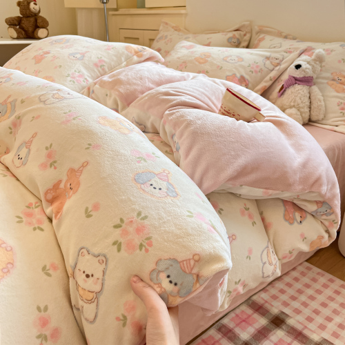 牛奶绒四件套2025新款冬季加厚珊瑚绒加绒被套罩法兰绒床单三件套