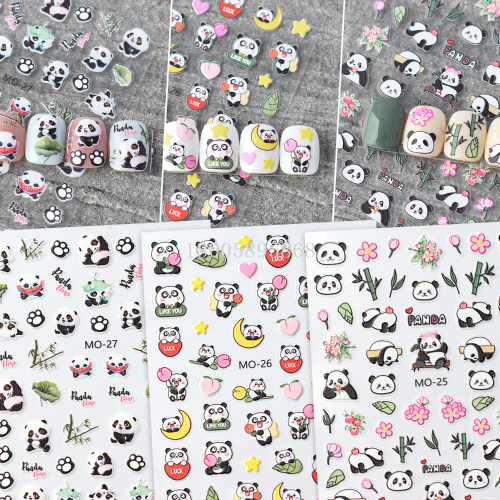 chinese style panda nail stickers ins hot relief three-dimensional camellia tulip rabbit waterproof adhesive stickers
