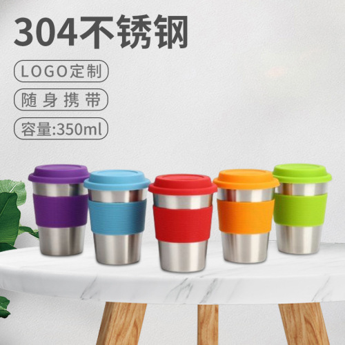 cross-border wholesale 304 stainless steel car silicone cup single layer beer steins pint glass coffee cup with cup cover cup lid