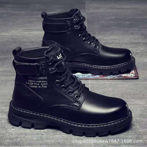 Autumn and Winter 2023 New Men‘s Boots Korean Style Middle High Top Dr. Martens Boots Casual Men‘s Leather Boots Fleece-Lined Thickened
