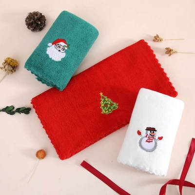 Customized Coral Fleece Christmas Towel, Hand Towel