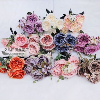 French Rose Bouquet Happy Rose Wedding Decoration Flower Artificial Flower Wholesale Road Lead Flower Curling Rose