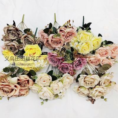 New Crescent Rose Wedding Decoration Simulation Fake Flower Hand Holding Rose Bouquet DIY Home Desktop Decoration