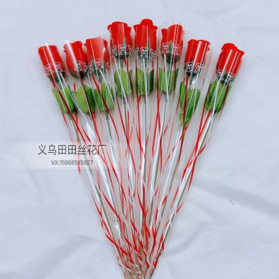 Simulation Single Rose Creative Valentine's Day Teacher's Day Gift Rose Silk Flower Independent Packaging Plastic Flowers