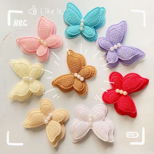 diy fabric butterfly accessories hair accessories semi-finished products three pearl linen double butterfly material multi-color wholesale