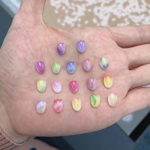 新款夜光卡通渐变郁金香美甲饰品DIY饰品配件 耳钉手机壳饰品配件