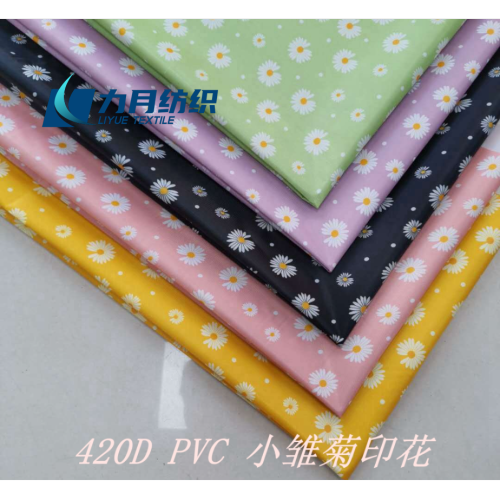420DPVC印花420D印花小雏菊印花涤纶PVC印花箱包材料