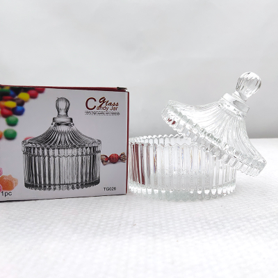 Vertical Stripes Candy Dish Glass Sugar Bowl Storage Jar Decoration Transparent Candy Box Fruit Plate with Lid European Style Sucrier