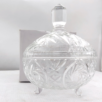 Transparent Tripod Glass Candy Box Creative Sugar Bowl Storage Jar Dustproof with Cover Storage Jar Fruit Plate Living Room Decoration