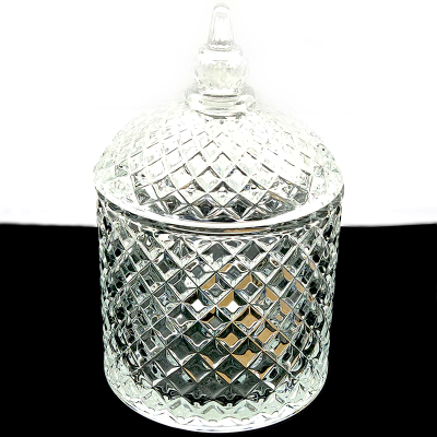 Glass Candle Box with Lid Transparent Glass Sugar Bowl Candy Box TG Glass Bowl Storage Jar Decoration Wholesale
