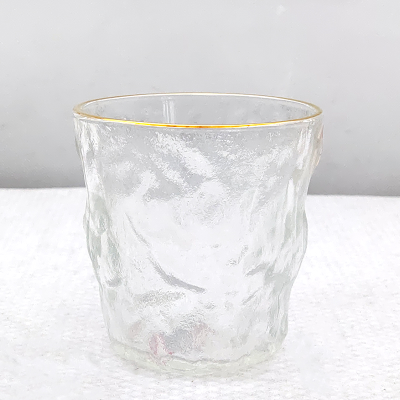 Wholesale Glass Hammered Pattern Cup Household Golden Trim Glass Japanese Hammer Tone Creative Glass Ins Internet Celebrity Juice Cup
