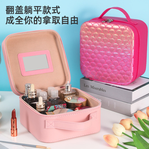 网红ins化妆箱手提高级感鱼鳞化妆包多功能防水收纳箱可爱手提箱