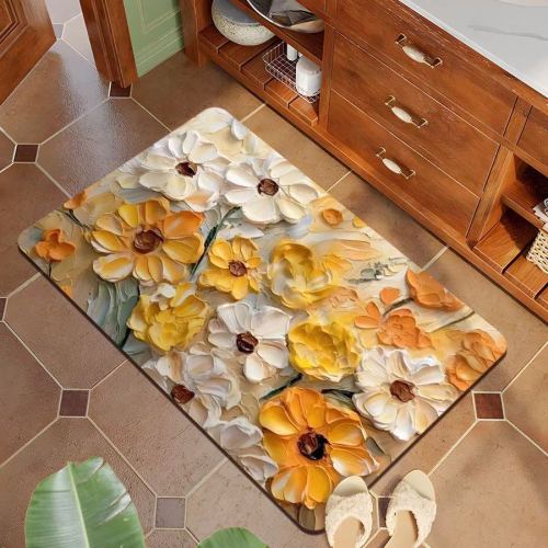 3d oil painting small clear flower draining mat water absorbing table bathroom door waterproof non-slip mat
