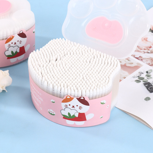 猫爪棉签600支盒装尖头螺旋化妆清洁棉棒工厂