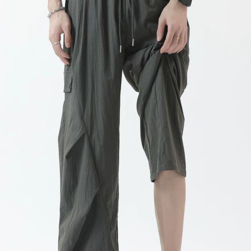 summer thin casual pleated paratrooper pants male and female trendy brand loose wide leg pants quick-drying workwear pants