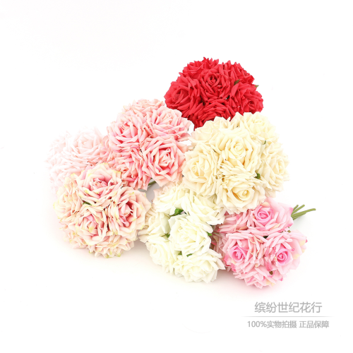 9-Head Rose Diamond Rose Handle Bunch Rose Foreign Trade Rose Wedding Road Lead Flower Row Table Flower Decoration Bunch Rose