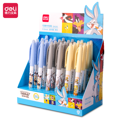 得力SA161兔巴哥简约学生可擦拔帽黑色中性笔0.5mm全针(24支/盒)