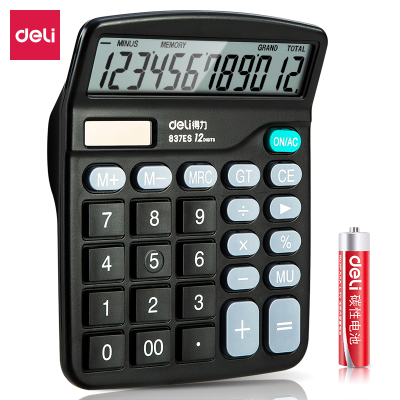 Deli 837es Calculator Student Exam Medium Large Screen Office Finance Cashier Calculator (Black) (Set)