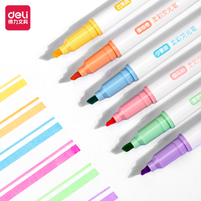Deli S744/S745/S747 Soft Head Fluorescent Pen Student Children Graffiti Painted Fluorescent Pen (6 Pcs/Bag)