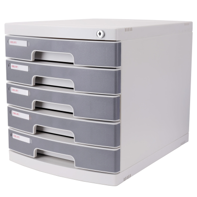 Deli 8855 File Cabinet with Lock Five-Layer Classification Index Sticker Embedded Drawer Convenient and Fast (Light Gray)