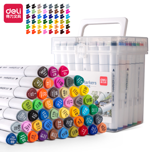 得力70802-48色油性双头设计儿童美术绘画填色马克笔(混)(盒)