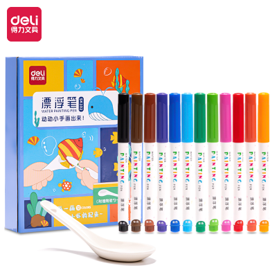 Deli Sk102 Floating Pen Fiber Nib Easy to Write Easy to Wipe Strokes Smooth Bright Color (Mixed Color) (Box)