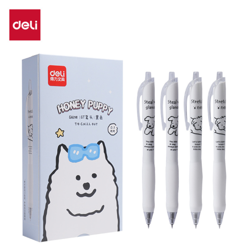 得力软胶护套ST笔头按动中性笔学生考试刷题笔黑色水笔文具批发