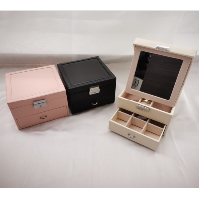 Pu Portable Jewelry Box Fashion Creative Drop Earrings Box with Mirror Ornament Necklace Ring Jewelry Storage Box