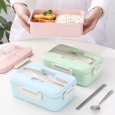 Wheat Straw Lunch Box Lunch Box Household Fresh-Keeping Box Microwaveable Student Lunch Box Compartment Bento Box