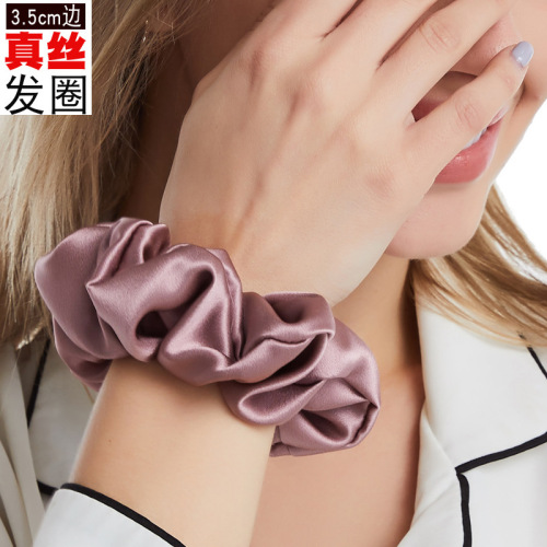 跨境法式复古饰品马尾盘发素绉缎头花发绳 100桑蚕丝真丝大肠发圈