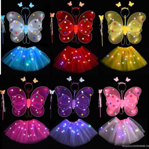 Butterfly Wings Girls Holiday Supplies Luminous Non-Luminous Wings Skirt Suit Angel Wings Colorful Skirt