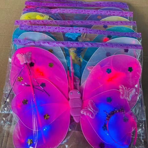butterfly wings factory direct sales girl double layer with light butterfly wings three-piece set angel wings holiday supplies