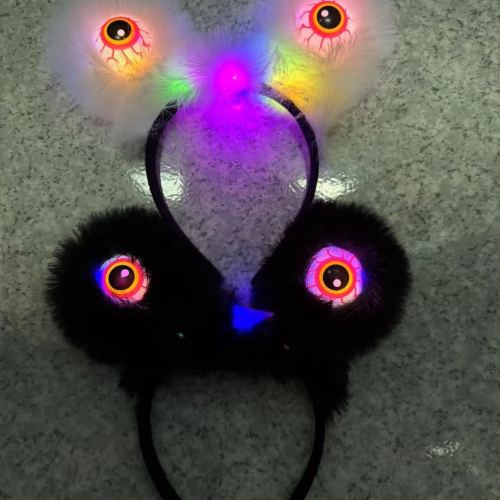factory hot sale halloween with light furry headband party supplies dance party decorations crown head buckle
