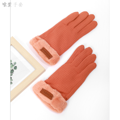 Winter Warm Gloves Women's Fleece-Lined Thickened Cold Protection Touch Screen Riding Fur Mouth Ladies' Fashion Self-Heating Gloves